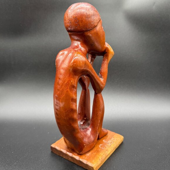 Wood African Inspired Sculpture Statue Man Sitting Eclectic Decor - Picture 4 of 9